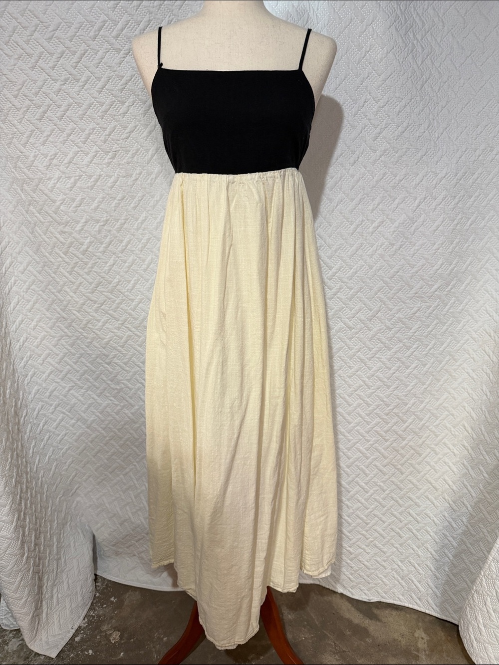 Two-Tone Black and Cream Spaghetti-Strap Maxi Dress
